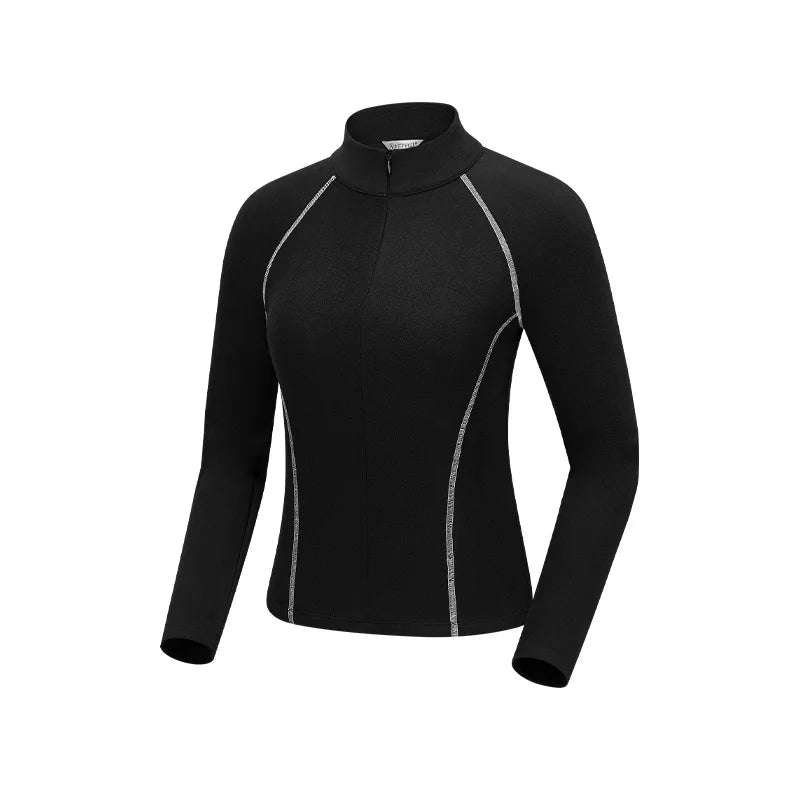 TTYGJ Slim Long Sleeve Golf Base Shirt Women Zipper Neck Warm Velvet Tops Autumn Winter Windproof Thicken Leisure Golf Blouse