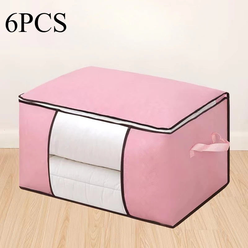 6pcs 23.78 gallon oversized storage bag with zipper and lid - Foldable and durable clothing organizing bag suitable for bedding