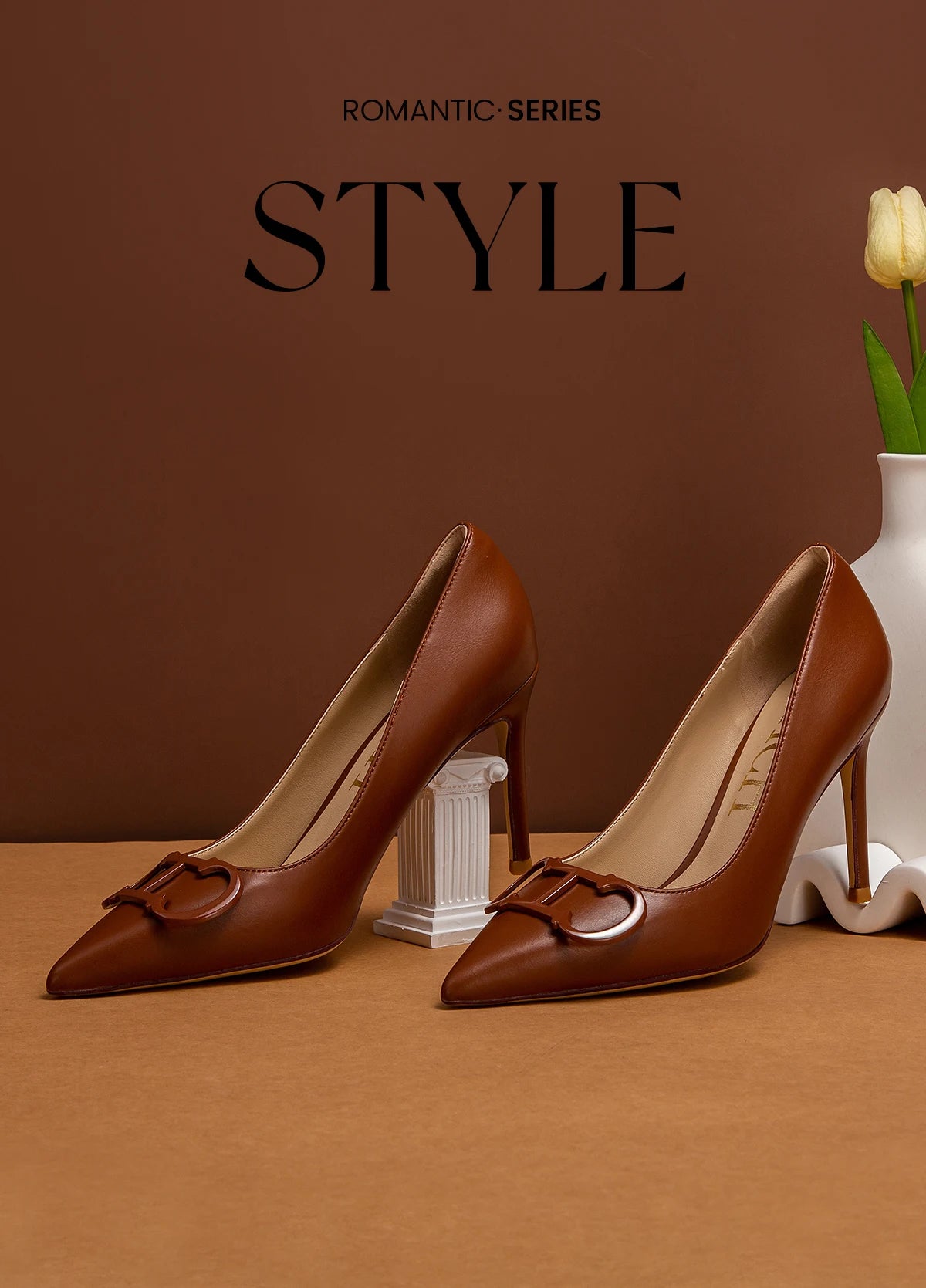 Women's Pointed Toe Pumps With Ankle Strap, 9cm Heel, Metal Buckle