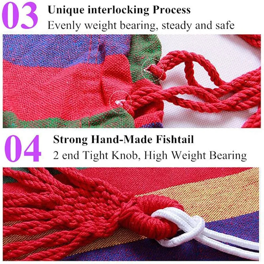 Double Hammock 2 Person Canvas Cotton Hammock with Tree Straps for Patio Garden Backyard Outdoor and Indoor (Red, Blue)