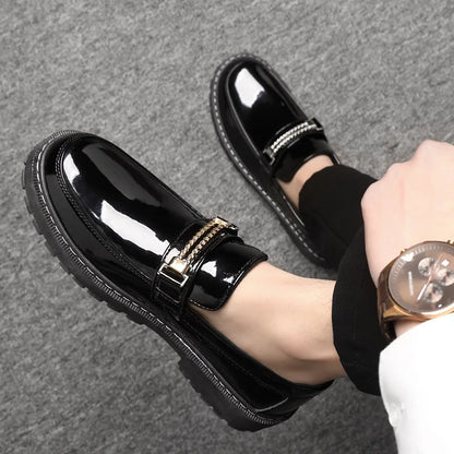 Men's Patent Leather Platform Slip On Loafers Dress Shoes