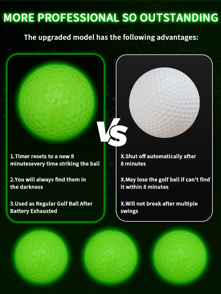 Caiton Glow Golf Balls for Night Sports，Tournament Fluorescent Glowing in The Dark Golf Ball，Long Lasting Bright Luminous Balls