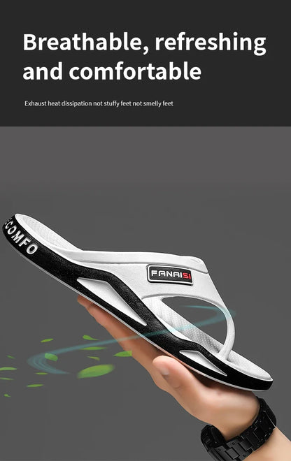 Men's Summer Flip Flops Black PVC Insole Outdoor Beach Sandals