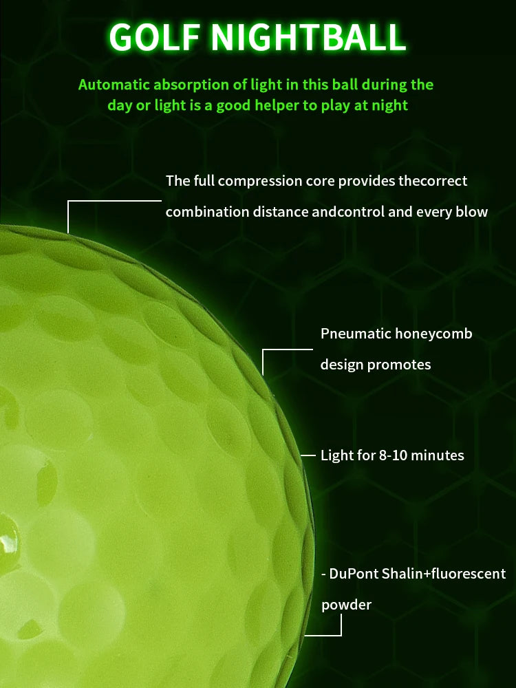 Caiton Glow Golf Balls for Night Sports，Tournament Fluorescent Glowing in The Dark Golf Ball，Long Lasting Bright Luminous Balls