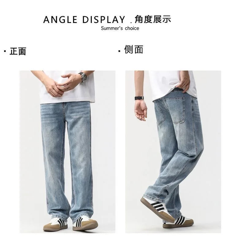 Men's Loose Straight Jeans, Light Blue, Casual Minimalist