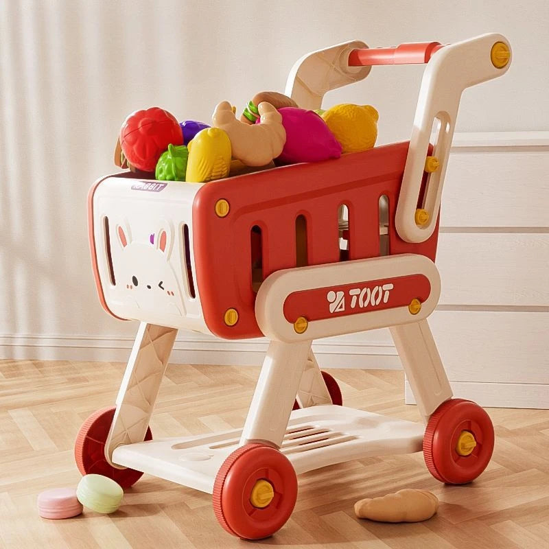 32pcs Shopping Cart Toy Set Kids Large Supermarket Trolley Role Playing Pretend Play Props Simulation Fruit Food Boys Girls Gift