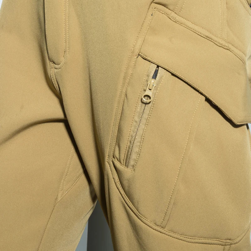 Men's Autumn Winter SoftShell Fleece Jackets Male Hood Windproof Coat Fishing Hiking Camping Climbing Skiing Warm Pants Trousers