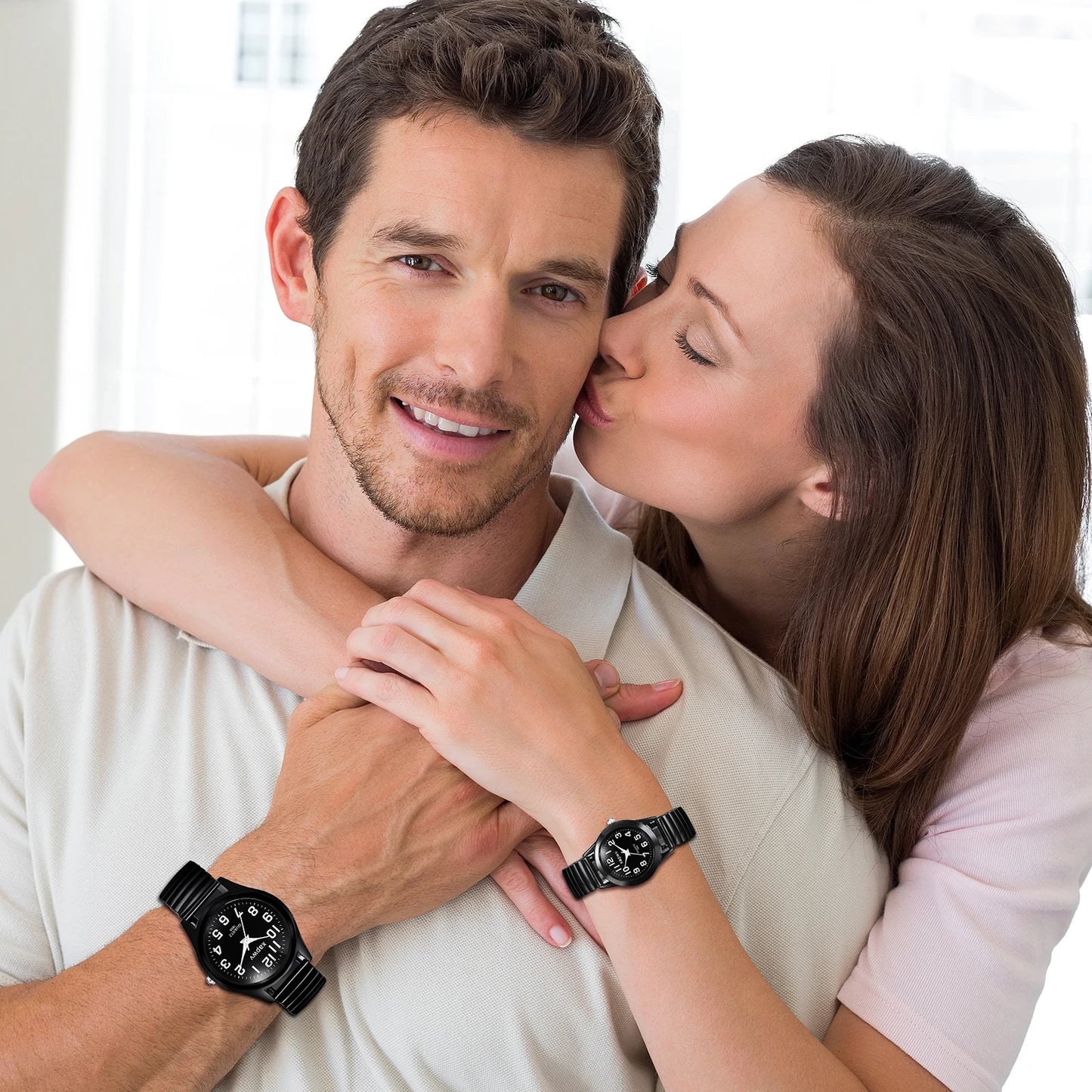 Elastic Strap Watch for Men Couples Clear and Easy Read Large Black Digital Hard Steel Strap Waterproof