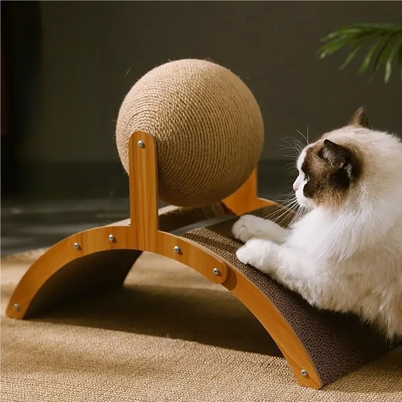 Wooden Cat Scratching Ball with 2-in-1 Sisal Scratch Board