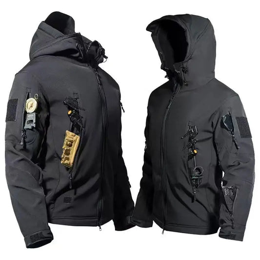 Men Winter Autumn Fleece Tactical Parkas Waterproof Cargo Jackets Windbreak Hiking Camping Climbing Softshell Casual Hood Coats