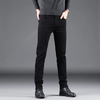 Men's Elastic Slim Black Denim Jeans Straight Leg