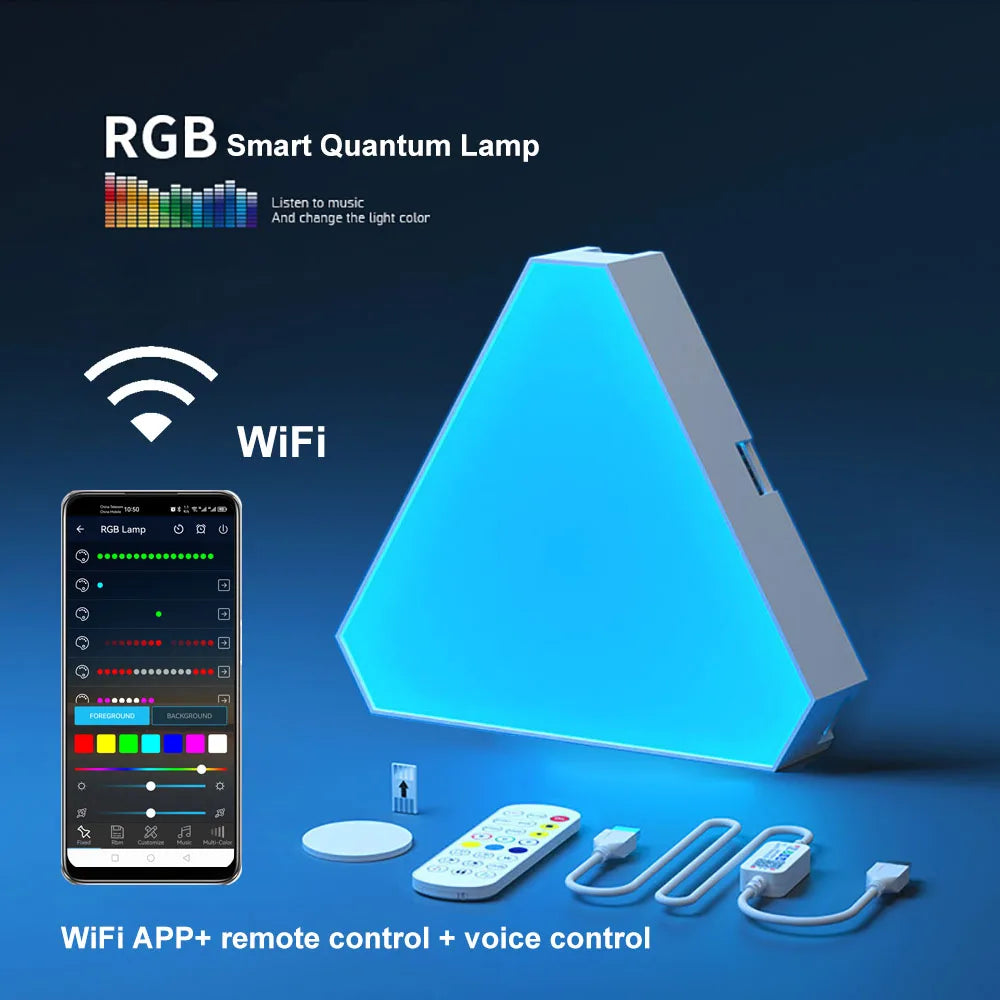 LED Triangular Quantum Lamp – RGB Smart Wall Lamp for Bedroom & Office