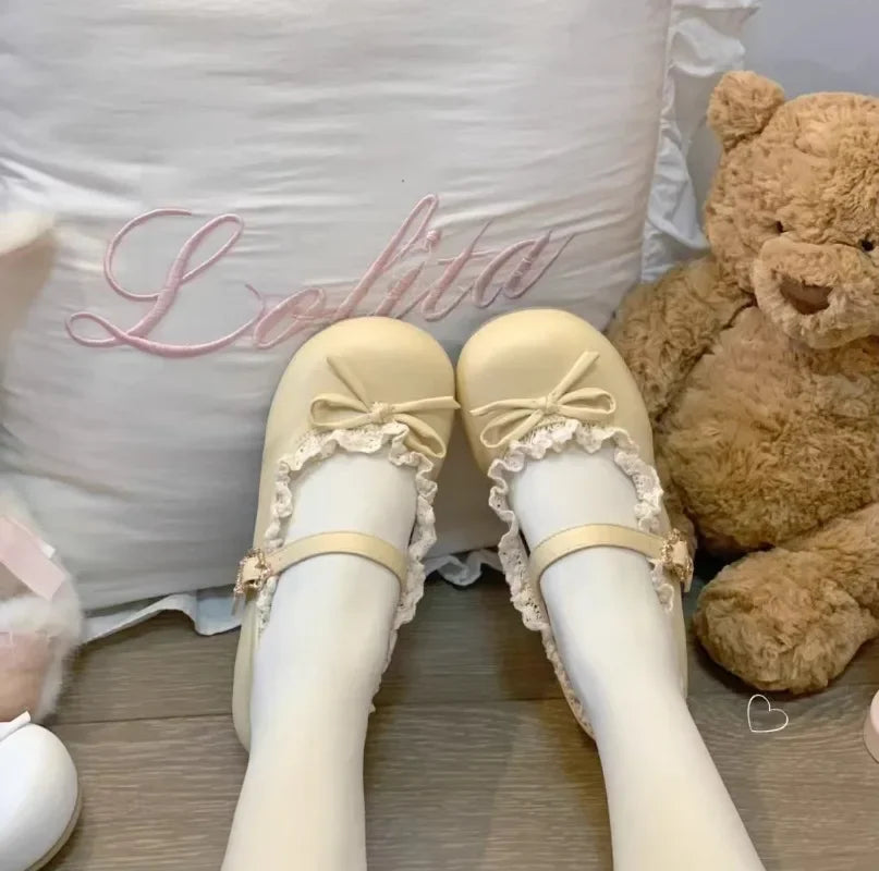 Women's Fashion Single Shoes Spring New Round Head Shallow Mouth Butterfly Knot Metal Buckle Soft Sole Non-slip Flat Shoes