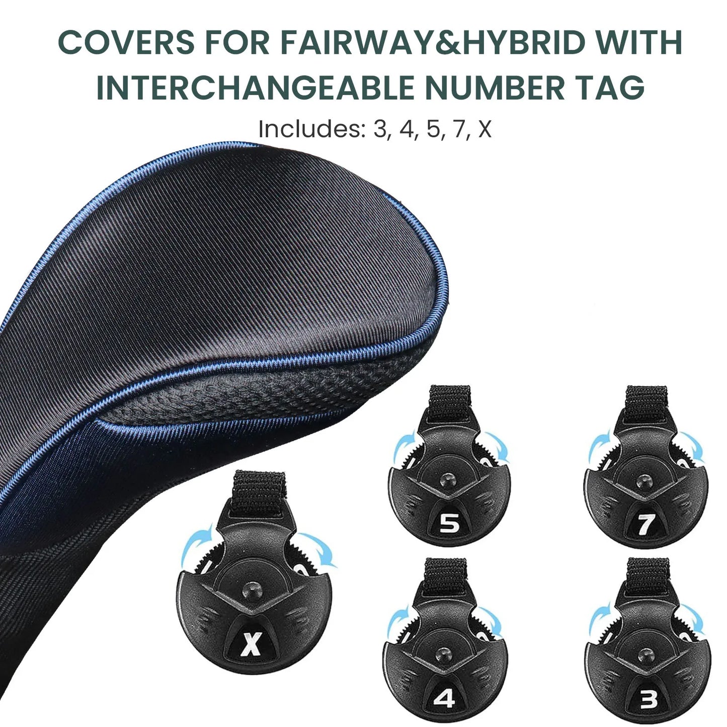 3pcs Golf Club Head Covers for Woods Driver Fairway Hybrid, Long Headcover Interchangeable Accessories