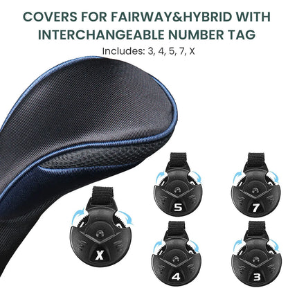 3-Pack Long Golf Club Head Covers For Woods Driver Fairway Hybrid