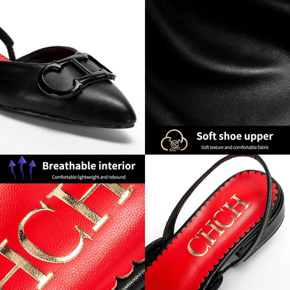 Women's Ankle Strap Sandals Black Flat Heel PU Upper