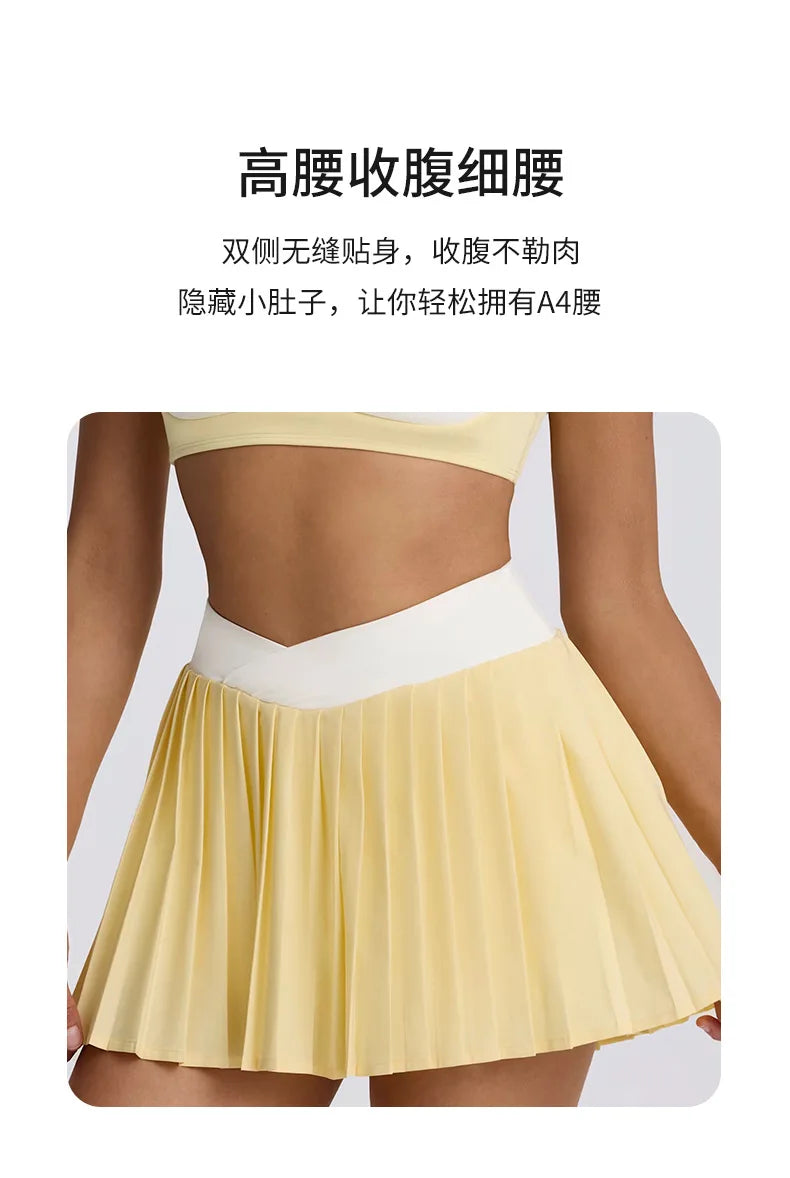 Women's High-Waisted Illusion Two-Piece Skort Quick-Dry Breathable Anti-Chafing Pleated Skirt for Running Gym Tennis