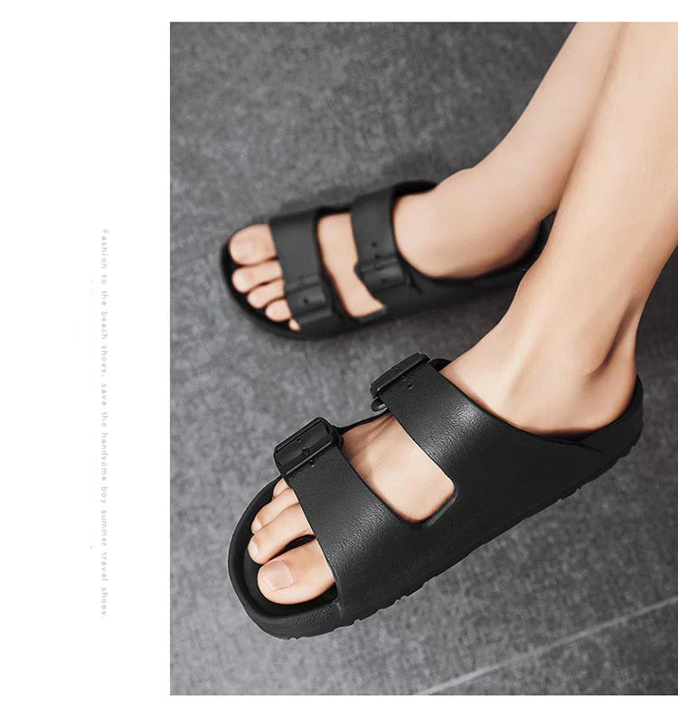 Men's Slippers With Buckle, Flat Heel, One Size, EVA
