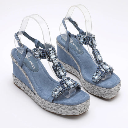Velvet High Wedge Sandals 10cm Heel For Women Casual