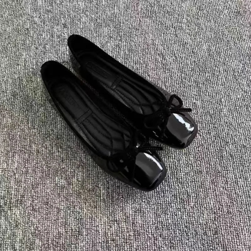 2025Spring and Autumn New Bowknot Shallow Soft-soled Women’s Loafers, French-style Versatile Square-toe Flats, Flat Ballet Shoes