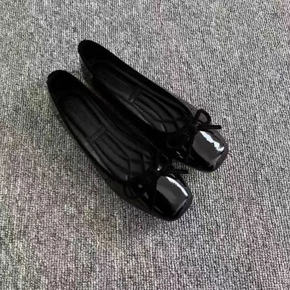 Bowknot Flat Shoes For Women, Square-Toe Ballet Flats, Slip-On