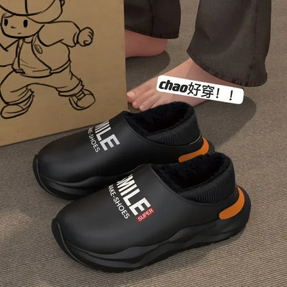 Mens Slippers Winter Warm Shearling Lining Indoor Outdoor Rubber Insole