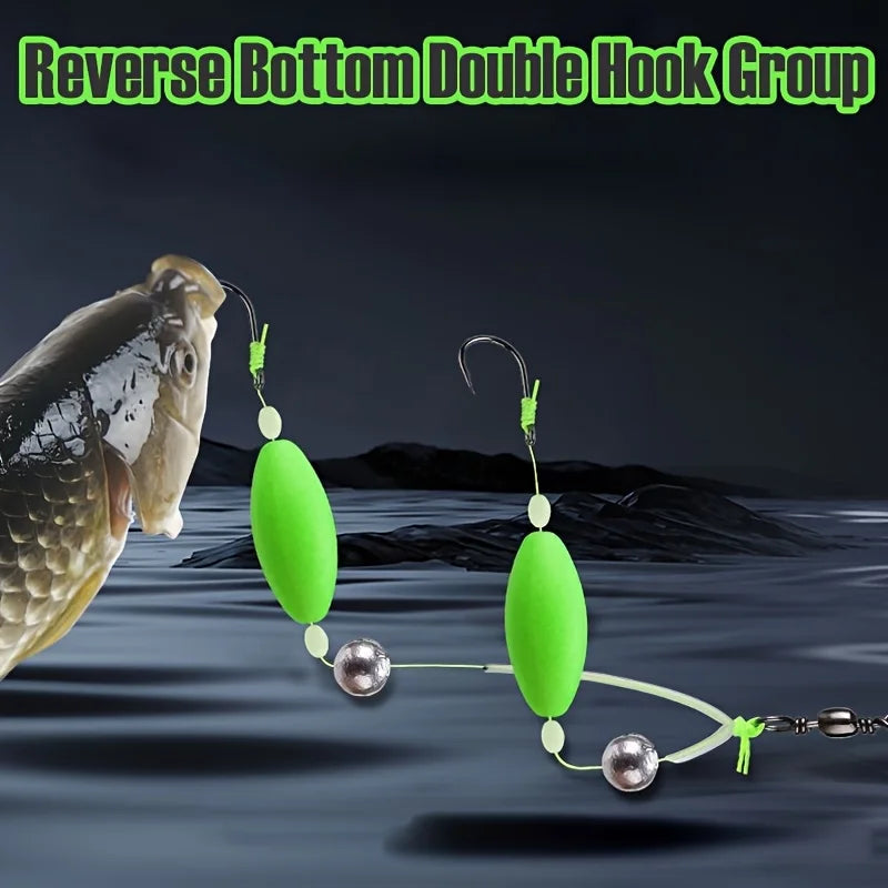 TAKBAS 5Packs Reverse Off-Bottom Double Hook Rig Set: Ideal for European Carp Fishing, Bypass Weeds, Stones & Silt