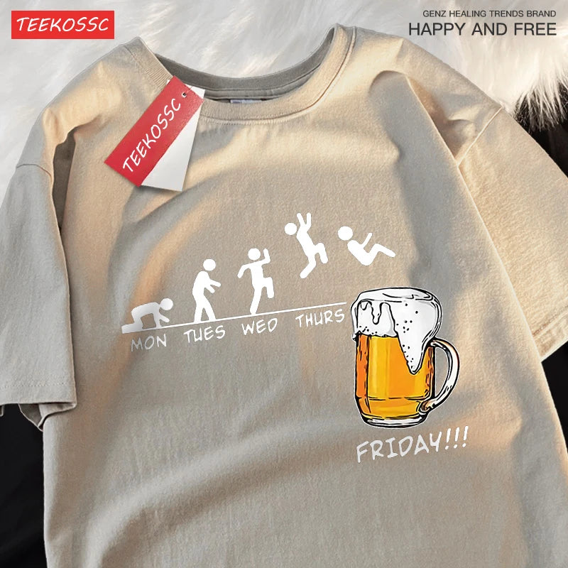 Friday Got Beer Freedom Fun Men Women Tshirt Harajuku Loose T Shirts Oversized Summer Short Sleeve Cotton Crewneck Casual Tshirt
