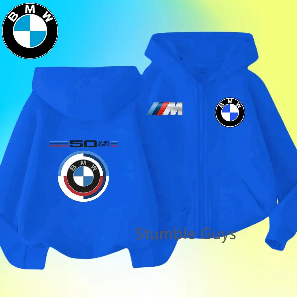 Kids BMW Zipper Hoodie Autumn Clothes Winter Boys Girls Warm Casual Sweatshirt Moto Cool Jacket