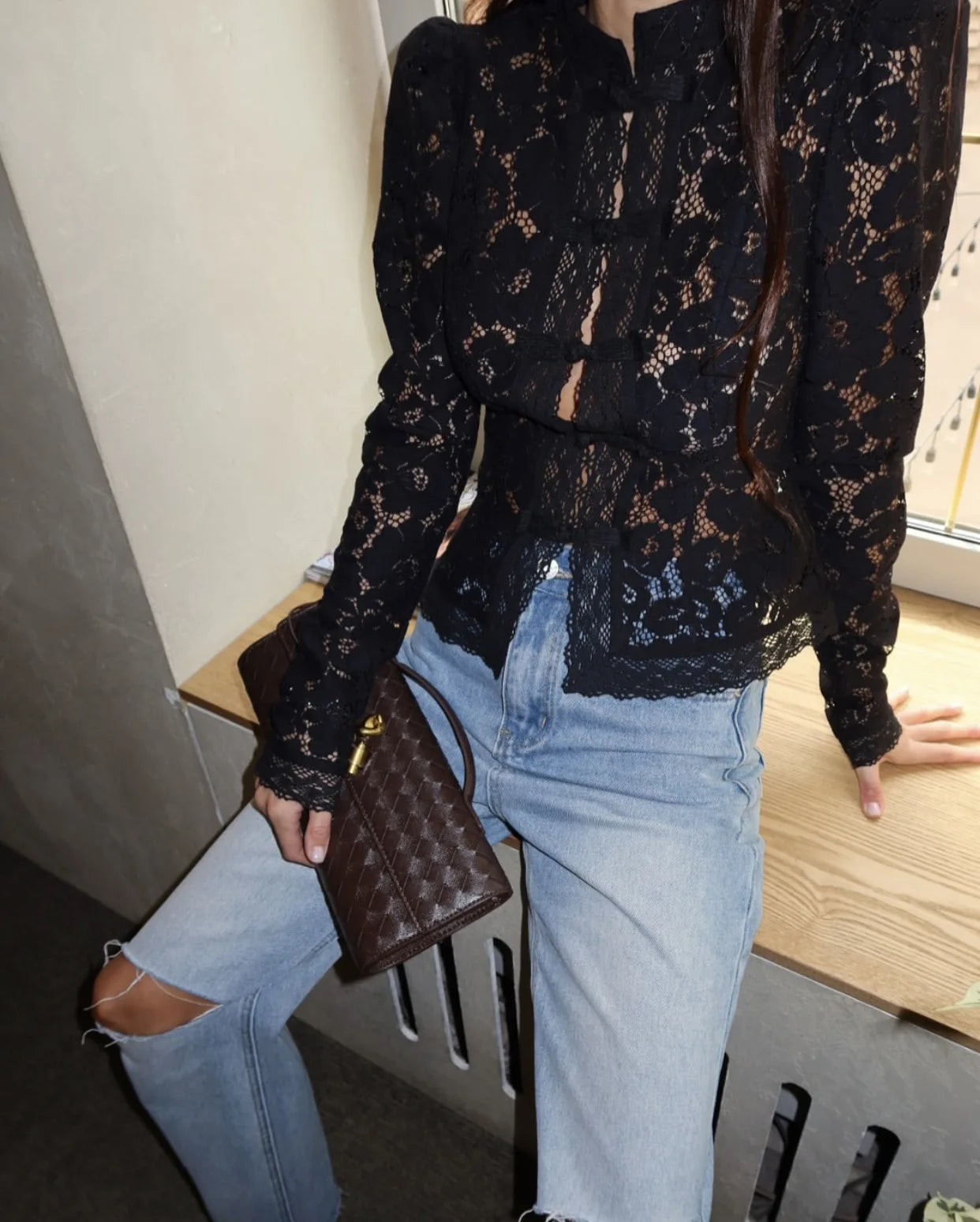 Tossy Summer Lace Printed Shirts Tops Female Hollow Out Fashion Commute Vintage See-Through Blouse Women's Lace Shrug Shirts New