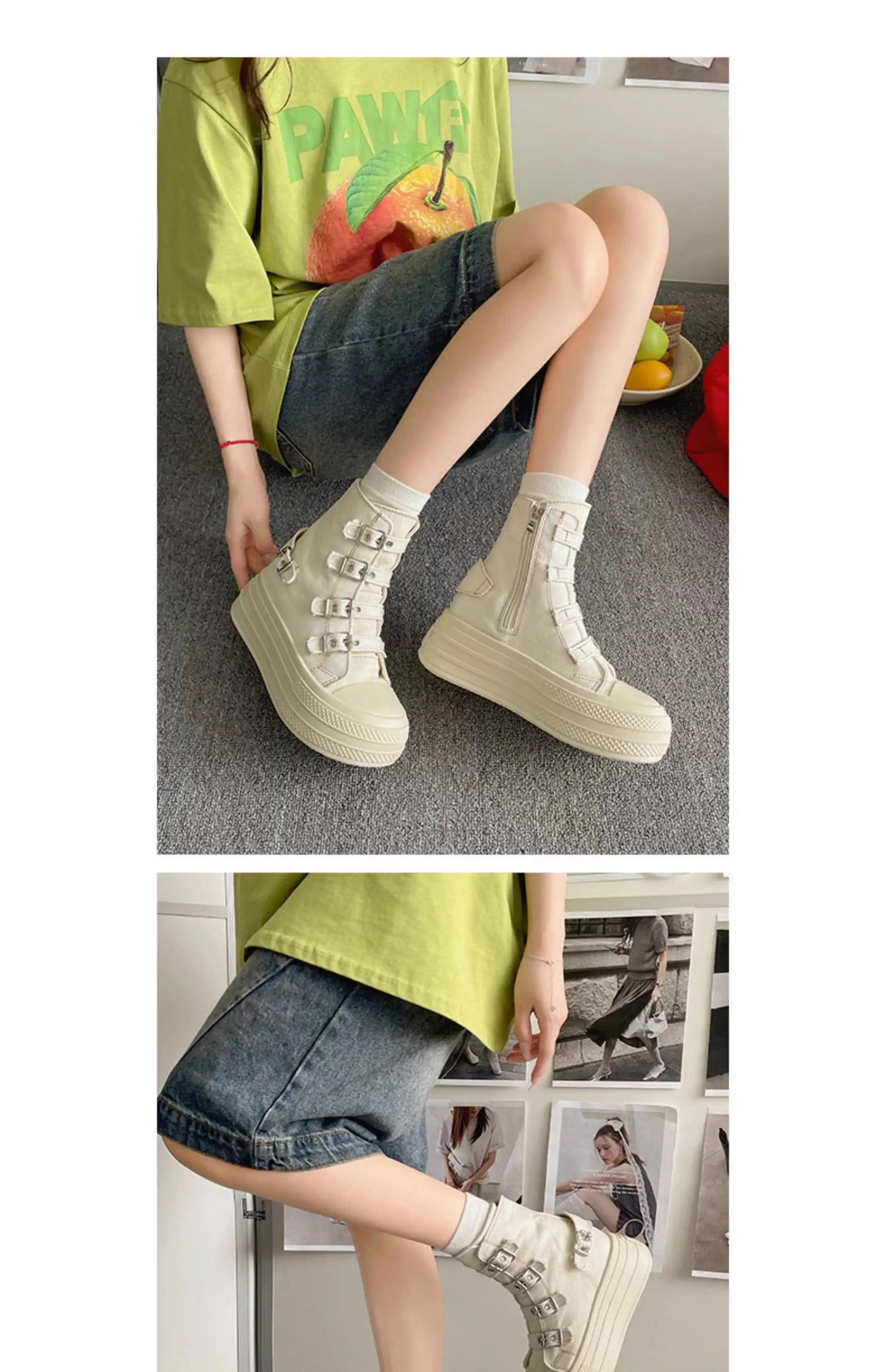 CHABELLA Women's High Top Canvas Shoe Design Buckle Strap Zip Simplicity Female Shoes 2025  High Street Grace Waling Shoes