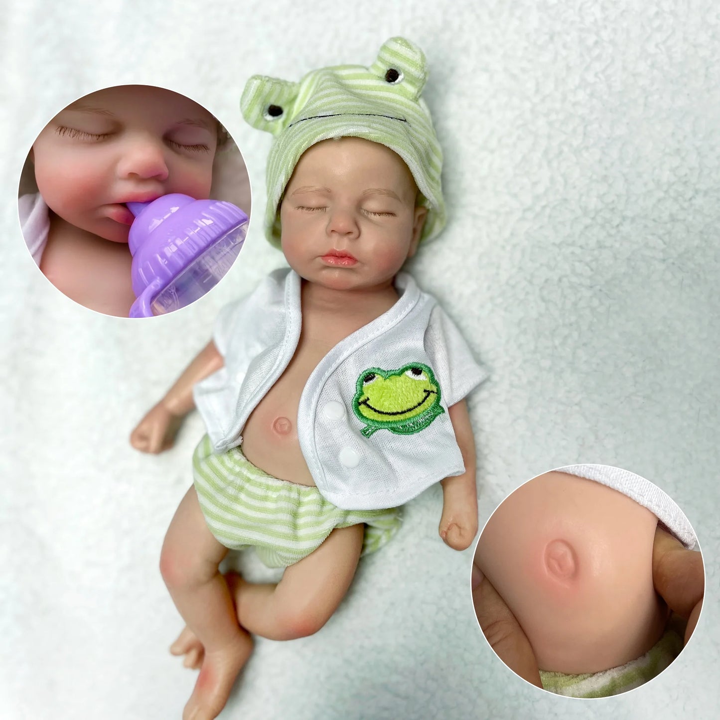 33cm Can Open Mouth Painted Solid Silicone LouLou Bebe Reborn Girl and Boy Washable Newborn Baby Dolls For Kid's Gift