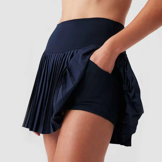 High Waist Women Tennis Pleated Skirt with Inner Lining High Waist Double Layer Design Sport Sexy Fitness Yoga Shorts Dancing