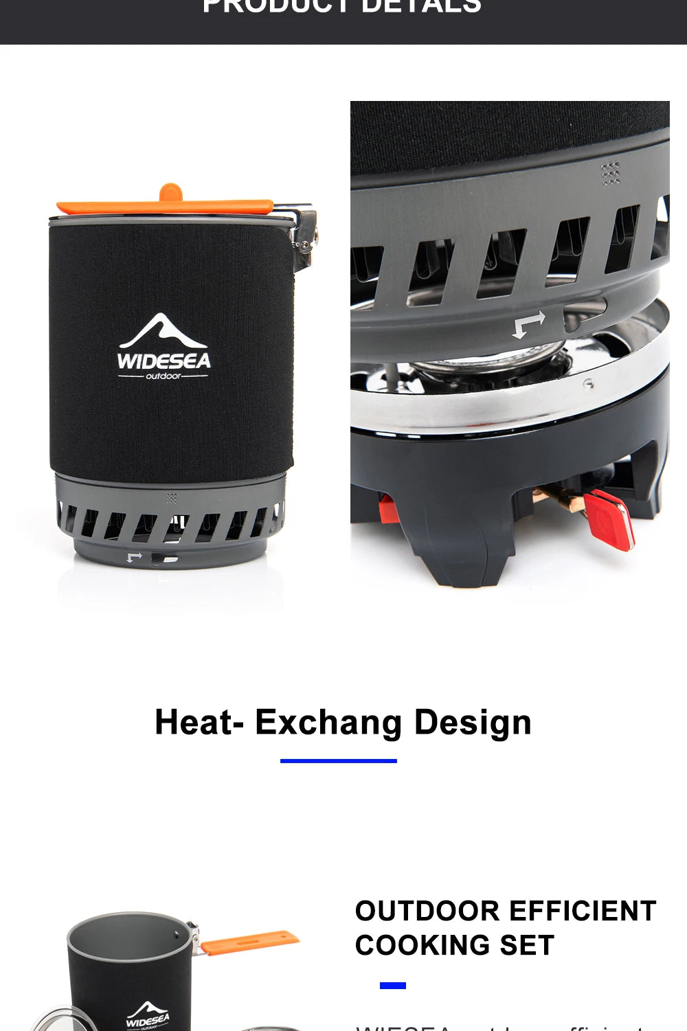 Widesea Camping Cooking System with Heat Exchanger Outdoor Gas Burner Stove Tourist Pot Set Cup Tableware Cookware Tourism Hike