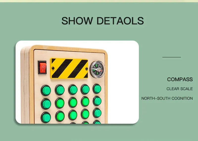 Montessori Busy Board Sensory Toys Wooden With LED Light Switch Control Board Travel Activities Children Games For 2-4 Years Old