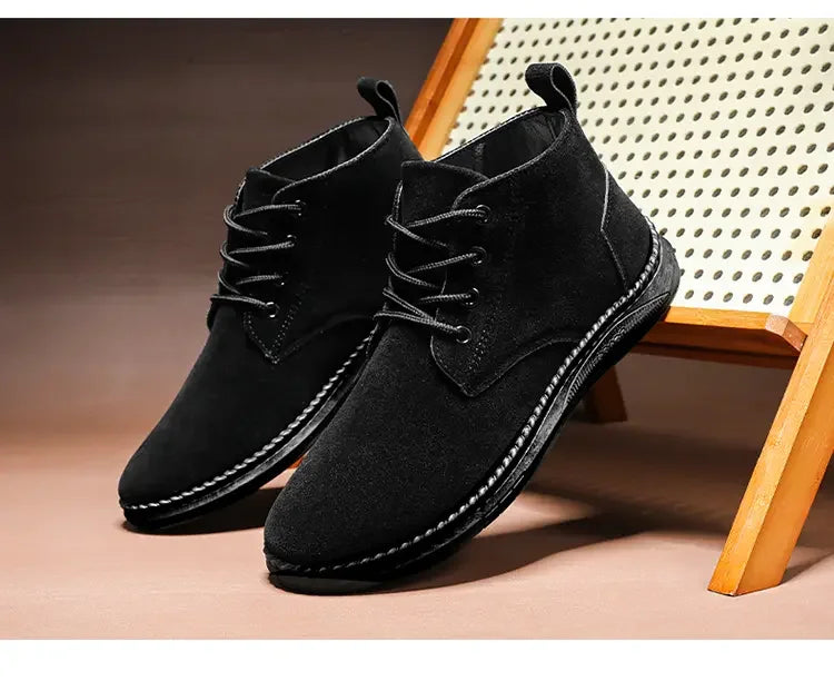 High Top Casual Board Shoes Men's Lace Up Suede Black Flat Bottom Short Boots Men's Chelsea Boots High-quality Brand Denim Boots