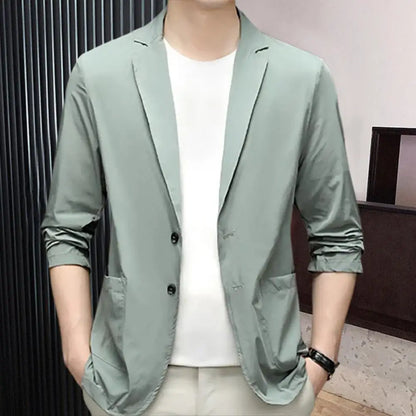 Men Polyester Blazer Long Sleeve Turn Down Collar Casual Suit Jacket
