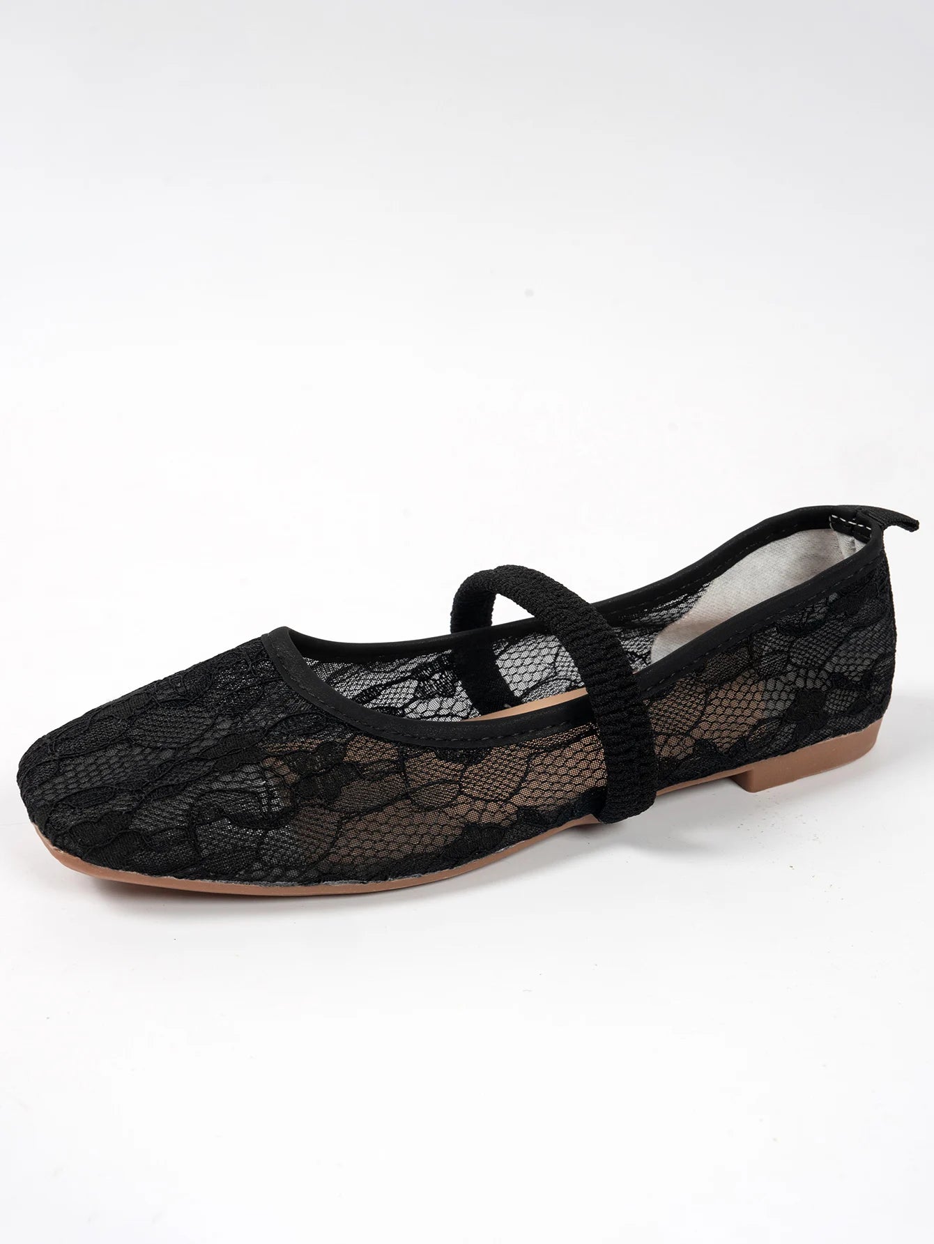 Ballet-style mesh flat shoes for women, French pastoral-style small square-toe single shoes, Mary Jane shoes