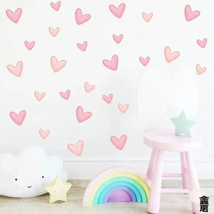 Heart Shape Wall Stickers 60-Piece Soft Pink Waterproof PVC Removable