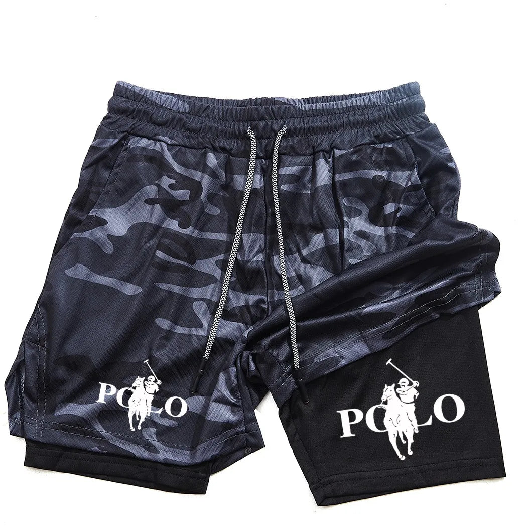 Men's anime double-layer shorts, sports printed multifunctional training fast drying jogging pants