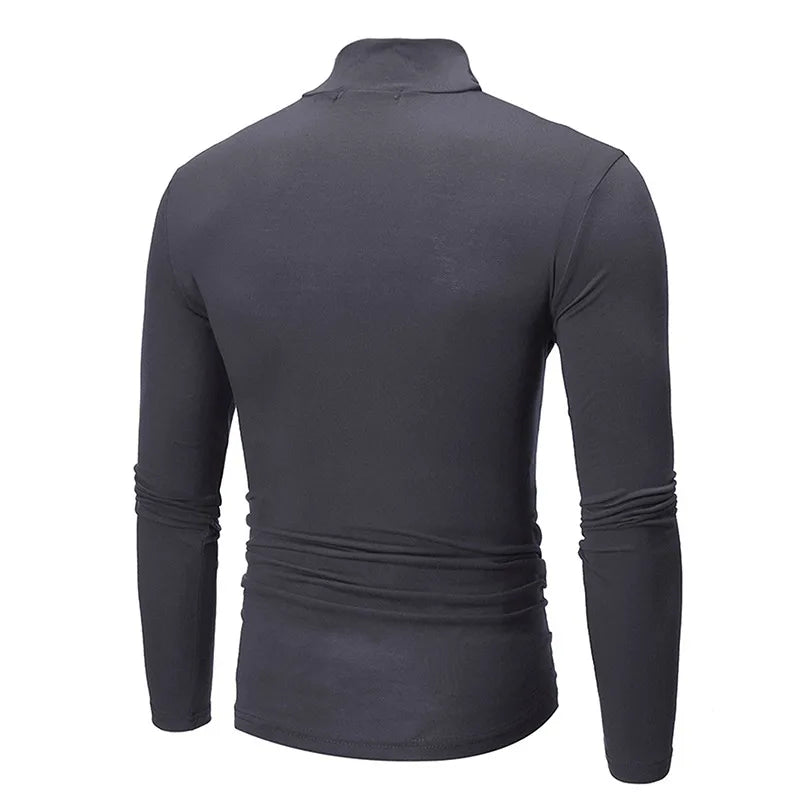 1/2pcs Autumn  Winter Men's High Neck T-shirt Slim Fit Fashion High Elastic Long Sleeve Casual Breathable Apparel Pullover