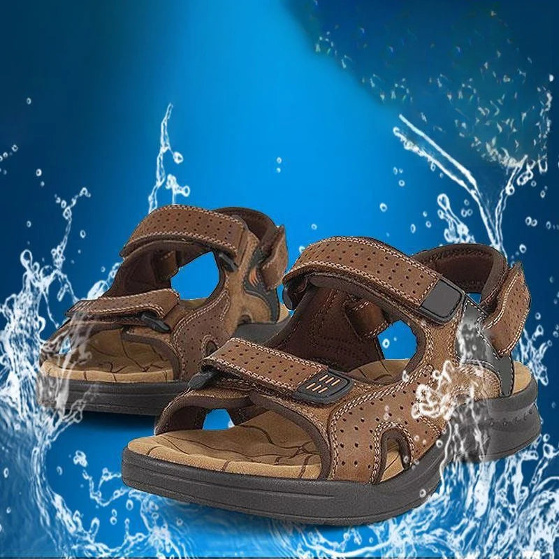 Mens Genuine Leather Sandals Lightweight Outdoor Casual