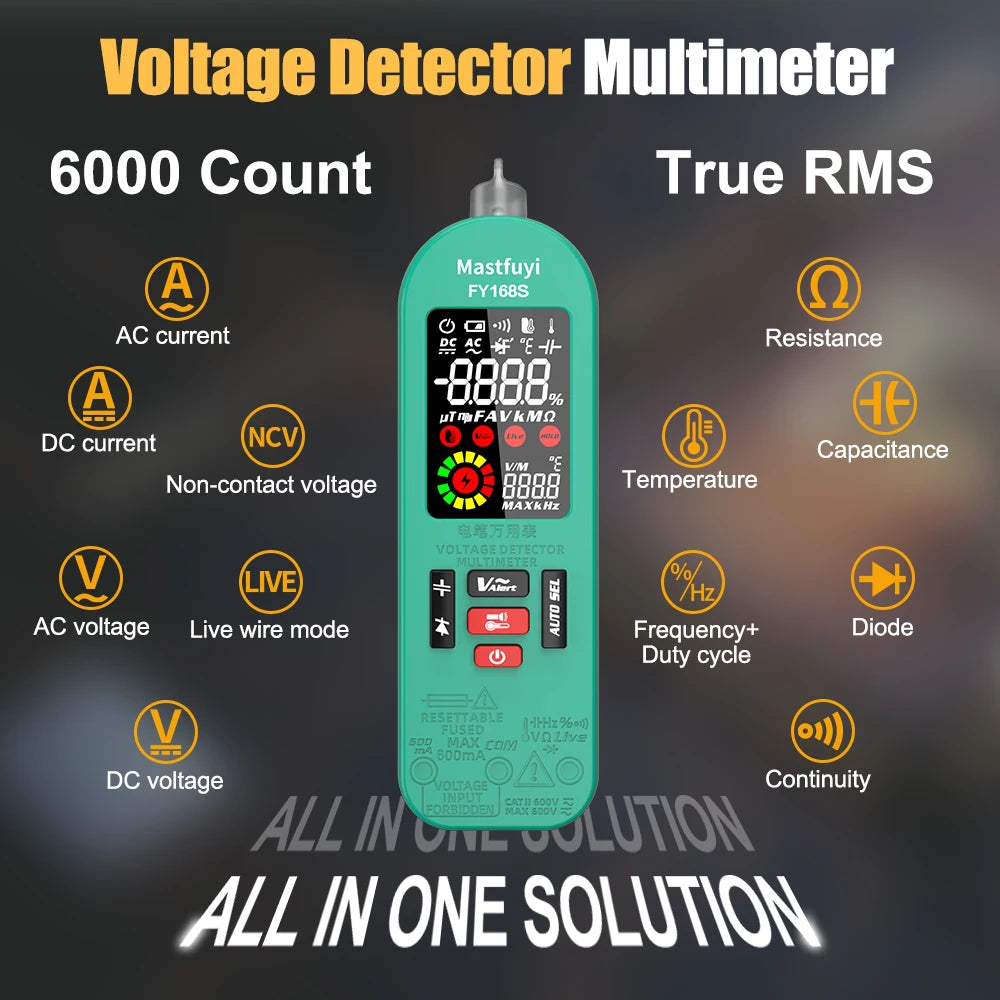 MASTFUYI Professional Digital Multimeter AC/DC Voltage Current 6000 Counts True RMS Volt Amp Ohm Hz Capacitance NCV Tester Tools