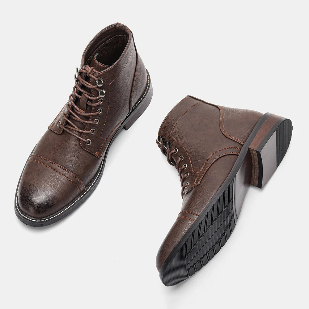 Leather Men's Ankle Boots, Lace-Up, Med Heel, Basic Boots