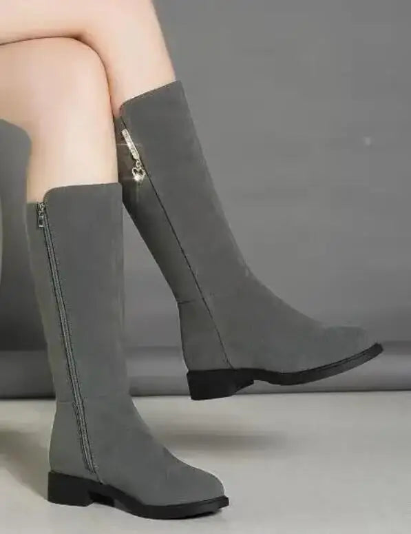 2025 New Women Warm Plush Snow Boots Casual Flat All-match Cotton Fashion Side Zipper Winter Shoes Thigh High Boot Botas Mujer