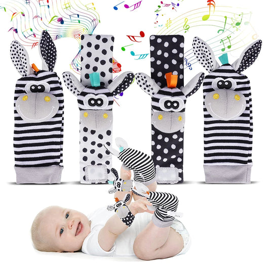 4PCS/SET Baby Rattle Toys Cute Stuffed Animals Wrist Rattle Foot Finder Socks 0~12 Months For Infant Boy Girl Newborn Gift