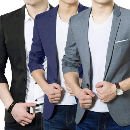 Men's Formal Slim Fit One-Button Lapel Suit Jacket Long Sleeve Polyester