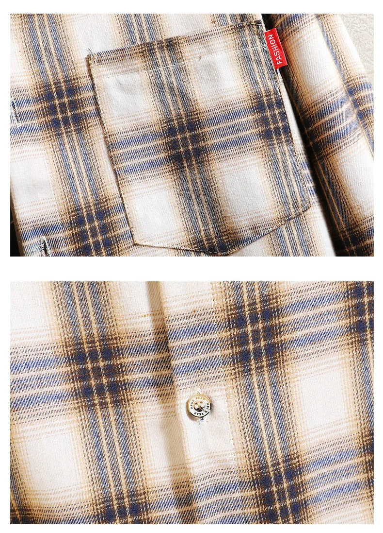 Hooded Cardigan Shirts Men Single Breasted T Shirt Long Sleeve Hooded Blouses Plaid Casual Shirts Pockets Outerwear Loose