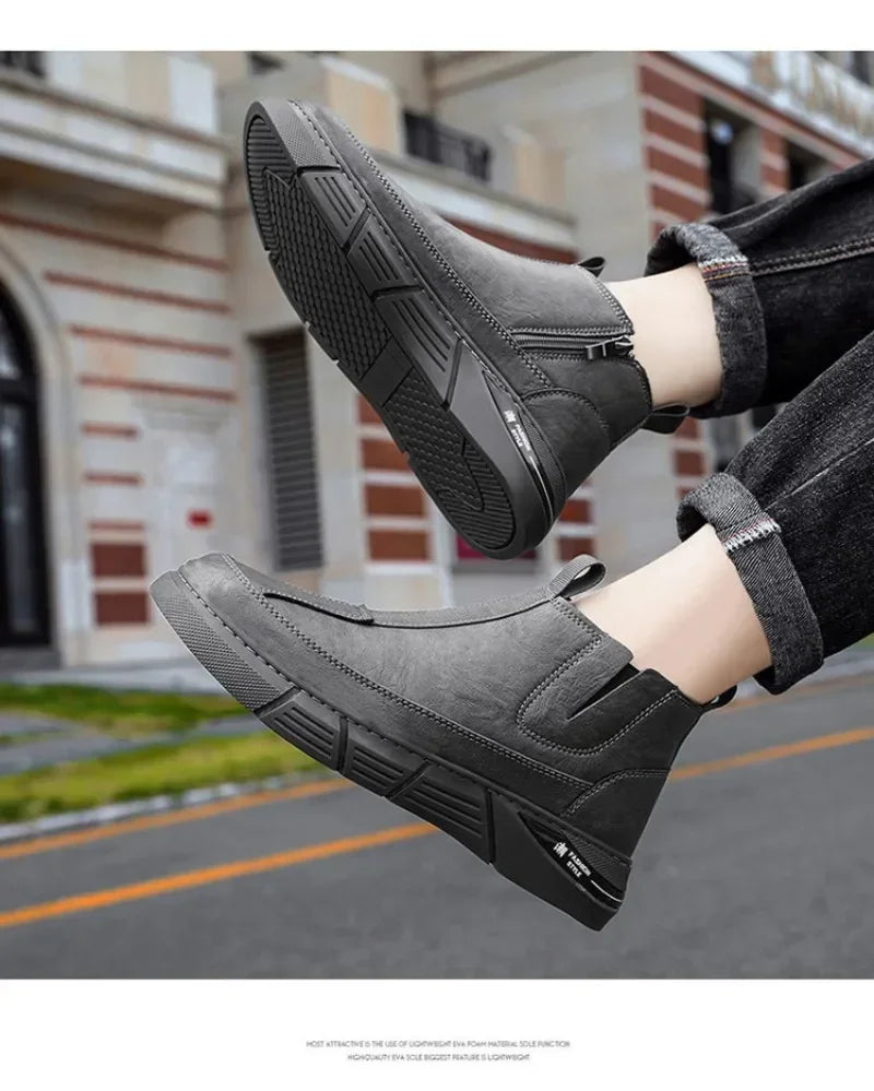 Mens Leather High Top Boots Waterproof Anti Slip Safety Motorcycle Boot