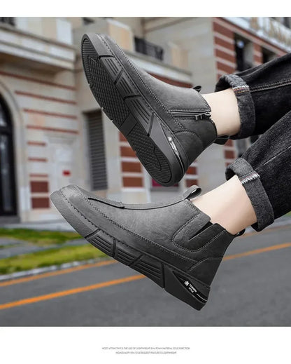 Mens Leather High Top Boots Waterproof Anti Slip Safety Motorcycle Boot